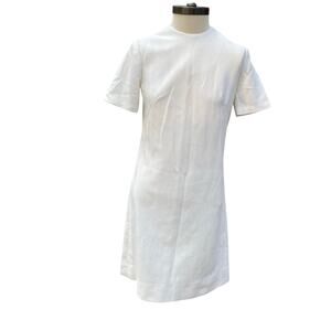 Vintage 60s/70s MOD Shift Dress Size Small/Med A-line Cream Shrt Sleeve Textured